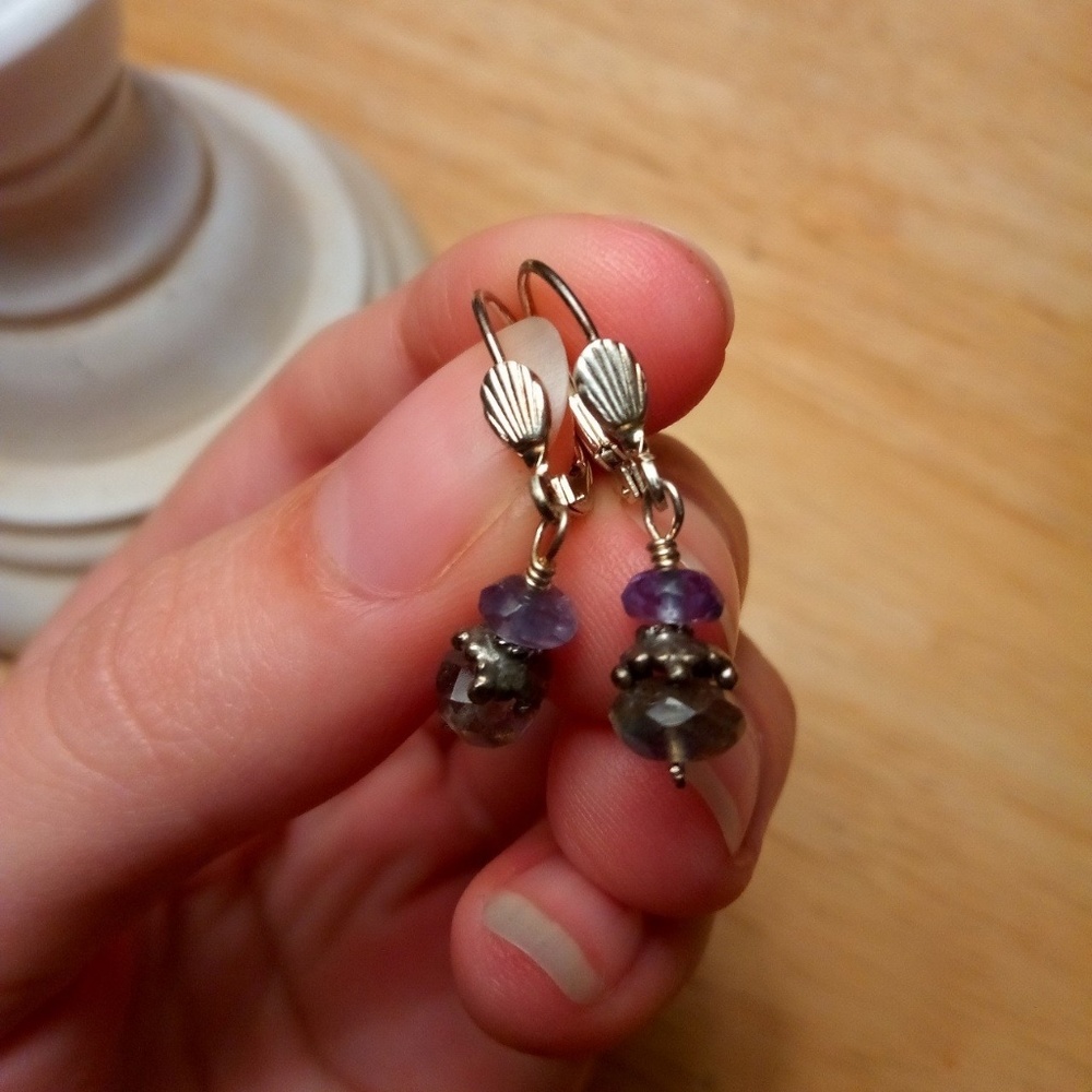 Sterling earrings with quartz and amethyst